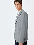 Cep Detaylı Pamuk Karışımlı Mono Yaka Slim Fit Blazer Ceket