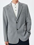 Cep Detaylı Pamuk Karışımlı Mono Yaka Slim Fit Blazer Ceket