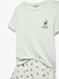 Viskon Avokado Baskılı Şortlu Pijama Takımı