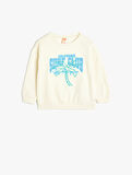 Palmiye Baskılı Bisiklet Yaka Uzun Kollu Pamuklu Şardonlu Sweatshirt