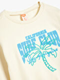 Palmiye Baskılı Bisiklet Yaka Uzun Kollu Pamuklu Şardonlu Sweatshirt