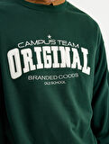 Kolej Baskılı Sweatshirt Bisiklet Yaka Uzun Kollu