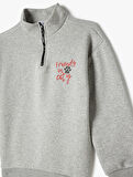 Sweatshirt Dik Yaka Yarım Fermuarlı Cepli Baskı Detaylı