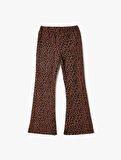 İspanyol Paça Pantolon Leopar Desenli Beli Lastikli 