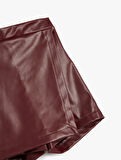 Şort Etek Deri Görünümlü Kruvaze Beli Lastikli 