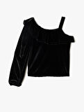 Kadife Bluz Tek Omuz Askılı Fırfır Detaylı 