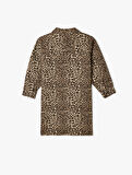 Gömlek Yaka Elbise Leopar Baskılı Uzun Kollu Cep Detaylı Pamuklu