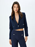 Kruvaze Düğmeli Crop Blazer Ceket
