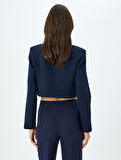 Kruvaze Düğmeli Crop Blazer Ceket