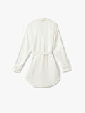 Pamuklu Rahat Kalıp Kemerli Uzun Kollu Gömlek Yaka Müslin Plaj Elbisesi