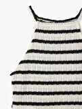 Çizgili Halter Yaka Kolsuz Crop Kroşe Üst