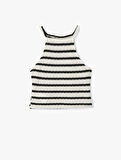 Çizgili Halter Yaka Kolsuz Crop Kroşe Üst