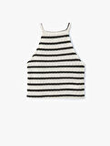 Çizgili Halter Yaka Kolsuz Crop Kroşe Üst