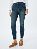Yüksek Bel Skinny Fit Dar Paça Cepli Düğmeli Kot Pantolon - Skinny Fit Jean