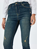 Yüksek Bel Skinny Fit Dar Paça Cepli Düğmeli Kot Pantolon - Skinny Fit Jean