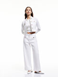 Yüksek Bel Rahat Kalıp Cepli Kısa Denim Pantolon  -  Culotte Jeans