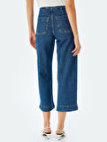 Yüksek Bel Rahat Kalıp Cepli Kısa Denim Pantolon  -  Culotte Jeans