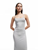 Slim Fit İnce Askılı Uzun Elbise