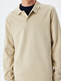 Pamuklu İnterlok Kumaş Polo Yaka Sweatshirt