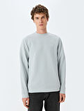 Bisiklet Yaka Basic Pamuk Karışımlı Minimal Baskılı Sweatshirt
