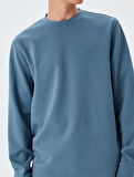 Bisiklet Yaka Basic Pamuk Karışımlı Minimal Baskılı Sweatshirt