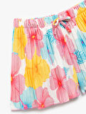 Çiçek Desenli Beli Bağcıklı Pileli Şort