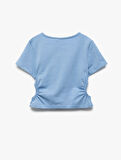 Pencere Detaylı Bisiklet Yaka Kısa Kollu Pamuklu Crop Bluz