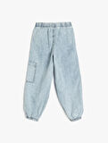 Beli Lastikli Pamuklu Paraşüt Denim Pantolon 
