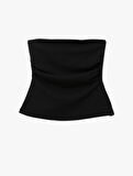 Krep Scuba Kumaş Drape Detaylı Asimetrik Straplez Üst