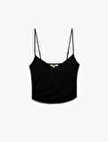 Skinny Fit Drapeli V Yaka İnce Askılı Bluz