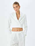 Düğmeli Kruvaze Crop Blazer Ceket