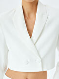 Düğmeli Kruvaze Crop Blazer Ceket