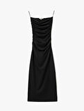 Slim Fit Drapeli Midi Boy Straplez Elbise