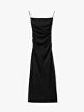 Slim Fit Drapeli Midi Boy Straplez Elbise