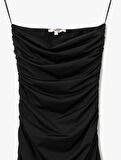 Slim Fit Drapeli Midi Boy Straplez Elbise