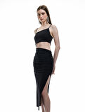 İnce Askılı Yan Pencere Detaylı Midi Bodycon Elbise