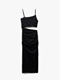 İnce Askılı Yan Pencere Detaylı Midi Bodycon Elbise