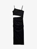 İnce Askılı Yan Pencere Detaylı Midi Bodycon Elbise