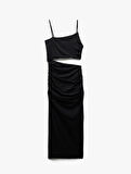İnce Askılı Yan Pencere Detaylı Midi Bodycon Elbise