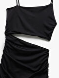 İnce Askılı Yan Pencere Detaylı Midi Bodycon Elbise