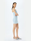 Straplez Yaka Dikiş Detaylı Mini Bodycon Pullu Elbise