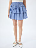 Gipeli Volanlı Katlı Çizgili Mini Etek