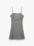İnce Askılı Kolsuz Ekoseli Bodycon Mini Elbise