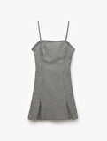 İnce Askılı Kolsuz Ekoseli Bodycon Mini Elbise