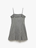 İnce Askılı Kolsuz Ekoseli Bodycon Mini Elbise
