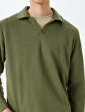Uzun Kollu Pamuk Karışımlı Basic Polo Yaka Sweatshirt