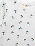 Bisiklet Yaka Kısa Kollu Pamuklu Palmiye Baskılı Tişört