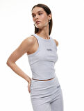Slim Fit İşleme Detaylı Halter Yaka Fitilli Atlet Pijama Üstü