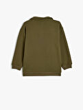Polo Yaka Sweatshirt At Baskılı Uzun Kollu Şardonlu