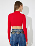 Koton X Zeynep Bastık - Boğazlı Triko Crop Kazak Uzun Kollu Slim Fit